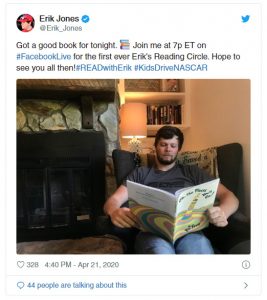 Erik Jones Tweet Reading