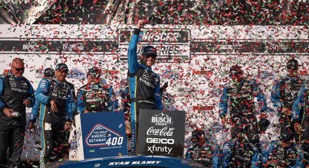 Visit Ryan Blaney holds off Hamlin to win at Pocono page