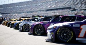 A general view of cars lined up.