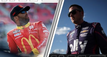 Split graphic of Bubba Wallace and Alex Bowman at Gateway for NASCAR Playoffs race.