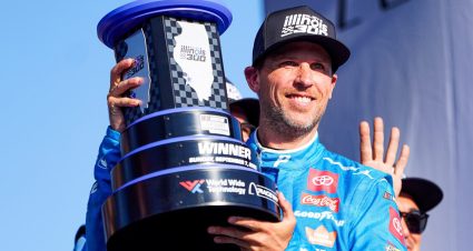 Denny Hamlin celebrates Gateway win in NASCAR Cup Series.