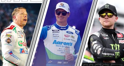 A split image featuring Brad Keselowski, Zane Smith and Ty Gibbs.