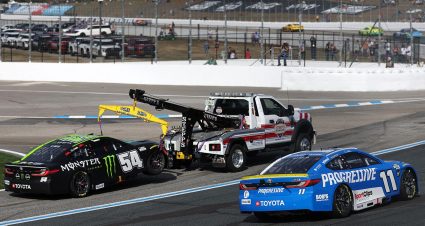 ty gibbs' car sits in the garage area after a teammate clash at new hampshire