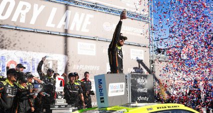 ryan blaney celebrates in victory lane