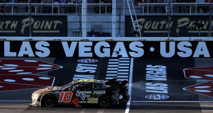 Ty Dillon, driver of the #10 Sugarlands x Field and Stream Chevrolet, drives after an on-track incident during the NASCAR Cup Series South Point 400 at Las Vegas Motor Speedway on October 12, 2025 in Las Vegas, Nevada