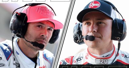 Kyle Larson and Christopher Bell in a split graphic