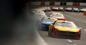 Joey Logano races at Martinsville.