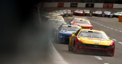 Joey Logano races at Martinsville.