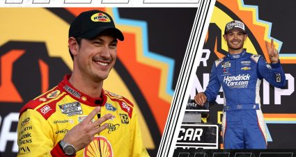 Joey Logano and Kyle Larson split graphic