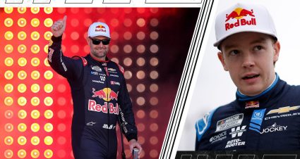 Split-screen graphic of Shane van Gisbergen and Connor Zilisch