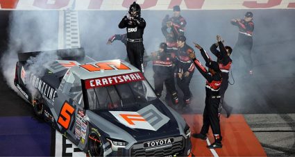 Corey Heim celebrates after winning at Darlington.