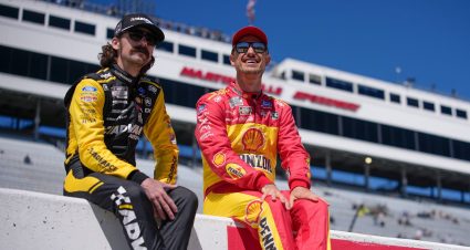 Team Penske teammates Ryan Blaney and Joey Logano talk at Martinsville.