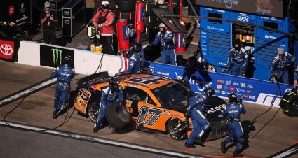 Chris Buescher changes Goodyear tires at Talladega.