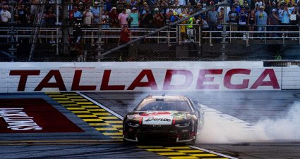 Ross Chastain leads a NASCAR Cup Series race at Talladega.
