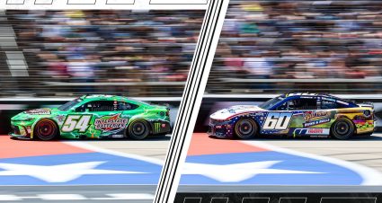 Ty Gibbs and Ryan Preece race at Texas.