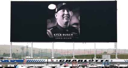 Scoring pylon at Charlotte Motor Speedway shows only Kyle Busch's No. 8 on it as a tribute to him on May 22, 2026.
