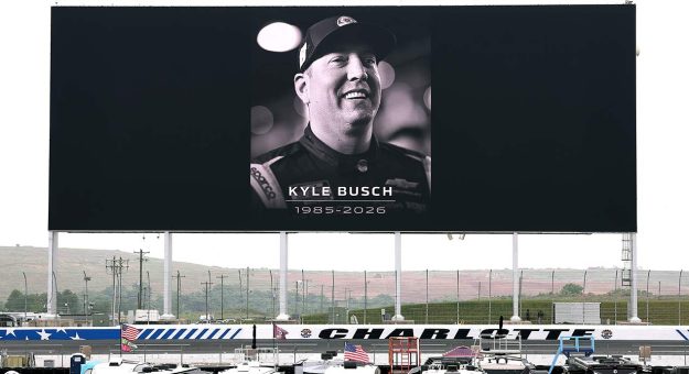 Scoring pylon at Charlotte Motor Speedway shows only Kyle Busch's No. 8 on it as a tribute to him on May 22, 2026.