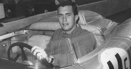 Roger Penske celebrates his only major stock-car win as he drove a Pontiac to victory in the NASCAR Pacific Coast Series race at Riverside International Raceway in 1963.