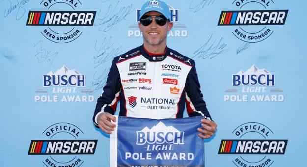 Visit Denny Hamlin snags pole at Michigan page
