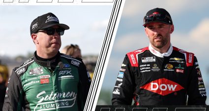 Brad Keselowski and Austin Dillon stand on the grid ahead of NASCAR Cup Series qualifying on June 6, 2026, at Michigan.