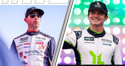 Denny Hamlin and Brent Crews in split image.