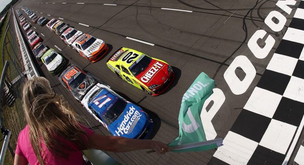 NASCAR O'Reilly Auto Parts Series cars race at Pocono Raceway.