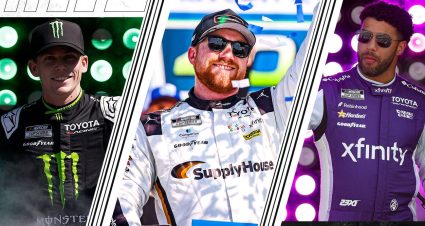 23XI Racing drivers Tyler Reddick, Bubba Wallace, Riley Herbst and Corey Heim share laughs together.
