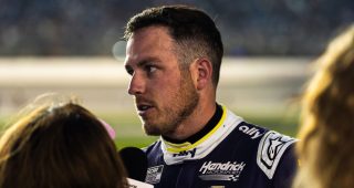 Alex Bowman speaks after a NASCAR Cup Series race at Chicagoland.