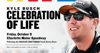 A video board depicts Kyle Busch at Charlotte Motor Speedway.