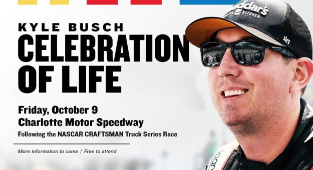 A video board depicts Kyle Busch at Charlotte Motor Speedway.