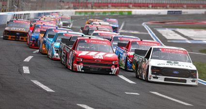 View of racing in the NASCAR Craftsman Truck Series.