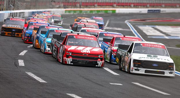 View of racing in the NASCAR Craftsman Truck Series.