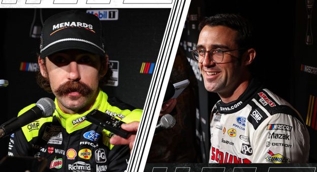 Team Penske teammates Ryan Blaney and Austin Cindric speak during NASCAR Chase Media Day.