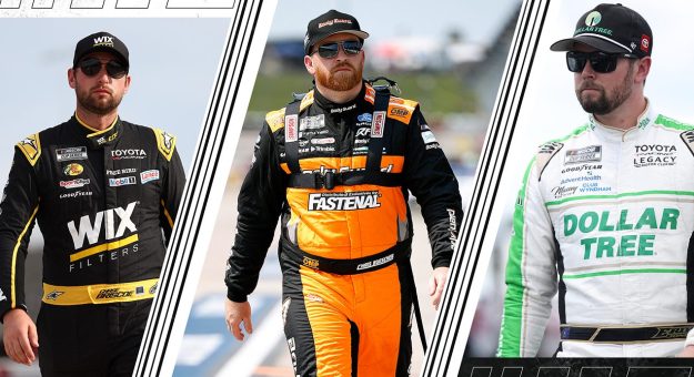 A split image featuring Chase Briscoe, Christ Buescher and Erik Jones for Racing Insights' Darlington Southern 500 predictions.
