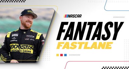 Fantasy Fastlane graphic featuring Tyler Reddick in Rockstar Energy Drink fire suit.
