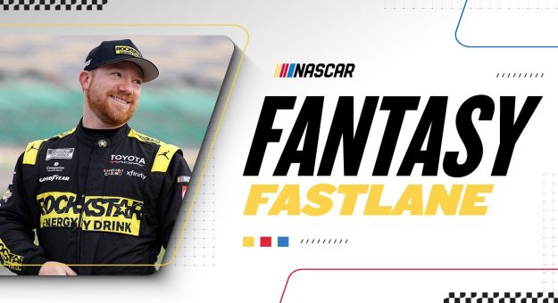 Fantasy Fastlane graphic featuring Tyler Reddick in Rockstar Energy Drink fire suit.