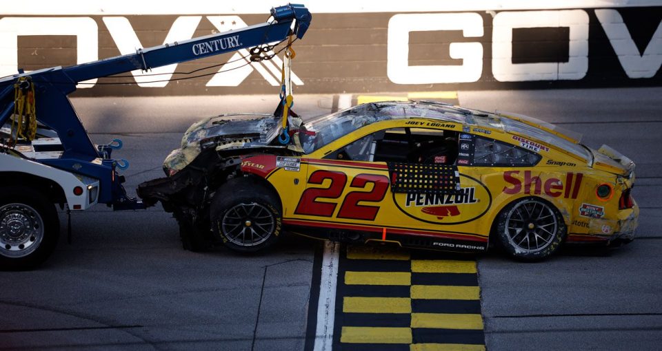 Logano upside down late at Talladega